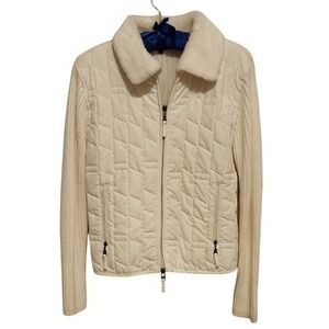 Vintage Effeci Chic Cream Faux Fur Quilted Front Zipper Sweater P Large EUC